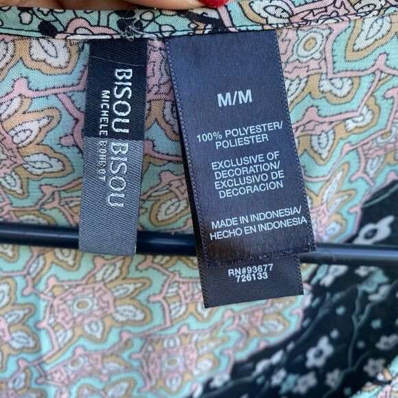 EUC BISOU BISOU Cinched Waist Round Neck Boho Tunic with Pocket Medium - Picture 6 of 7